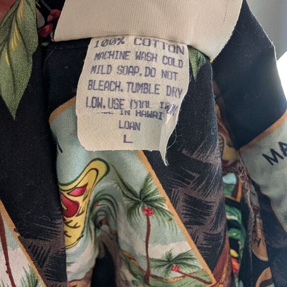 Vintage Winnie Fashion Cotton Coffee & Floral Print Hawaiian Shirt - L - Picture 9 of 9